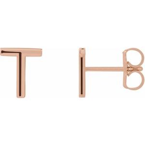 14K Rose Single Initial T Earring