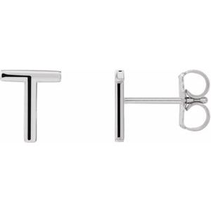 14K White Single Initial T Earring