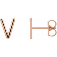 Load image into Gallery viewer, 14K Rose Single Initial V Earring
