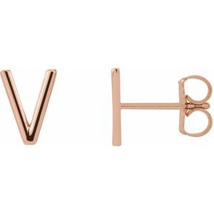 14K Rose Single Initial V Earring