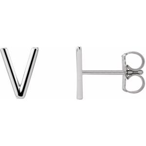 14K White Single Initial V Earring