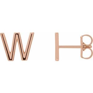 14K Rose Single Initial W Earring