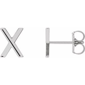 14K White Single Initial X Earring