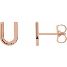 Load image into Gallery viewer, 14K Rose Single Initial U Earring
