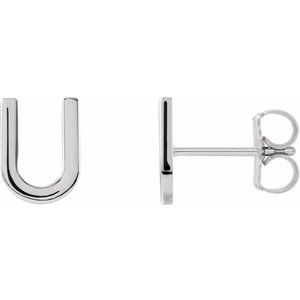 14K White Single Initial U Earring