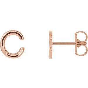 14K Rose Single Initial C Earring