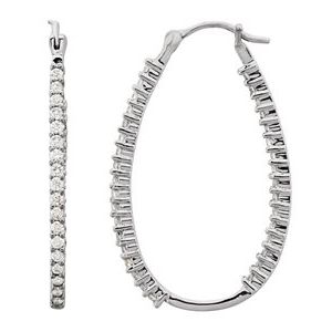 Platinum 1 CTW Diamond Inside-Outside Oval Hoop Earrings