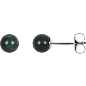 14K White 5 mm Black Akoya Cultured Pearl Earrings