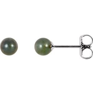 14K White 4 mm Black Akoya Cultured Pearl Earrings