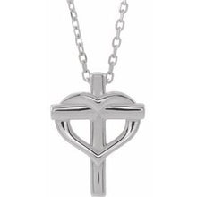 Load image into Gallery viewer, Sterling Silver Youth Cross with Heart 15&quot; Necklace
