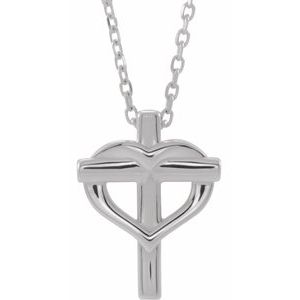 Sterling Silver Youth Cross with Heart 15
