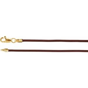 14K Yellow 1.5 mm Brown Leather 18" Cord