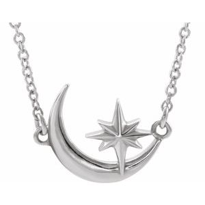 Sterling Silver Crescent Moon & Star 16-18