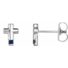 Load image into Gallery viewer, Sterling Silver Blue Sapphire Cross Earrings
