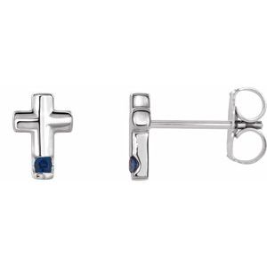 Sterling Silver Blue Sapphire Cross Earrings