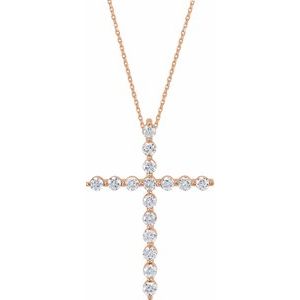 14K Rose 1 5/8 CTW Diamond Cross 18" Necklace