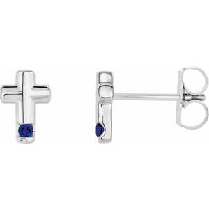 Sterling Silver Blue Sapphire Cross Earrings