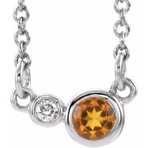Sterling Silver Citrine & .02 CTW Diamond 16" Necklace