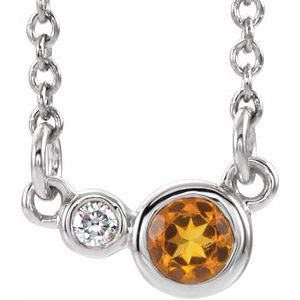 Sterling Silver Citrine & .03 CTW Diamond 18" Necklace