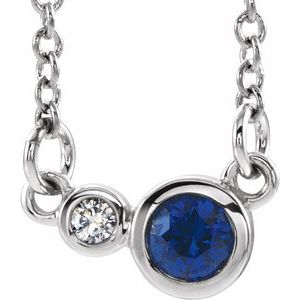 Sterling Silver Chatham¬Æ Created Blue Sapphire & .02 CTW Diamond 18