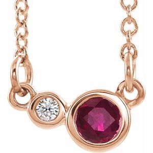 Collier 16K rubis rose et diamant .06 CTW 16 