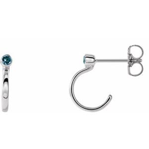 Sterling Silver 2.5 mm Round Aquamarine Bezel-Set Hoop Earrings