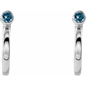 Sterling Silver 2.5 mm Round Aquamarine Bezel-Set Hoop Earrings