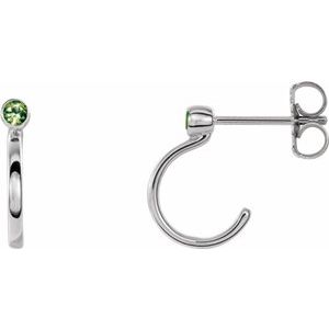 Sterling Silver 3 mm Round Peridot Bezel-Set Hoop Earrings