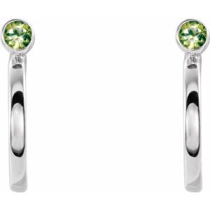 Sterling Silver 3 mm Round Peridot Bezel-Set Hoop Earrings