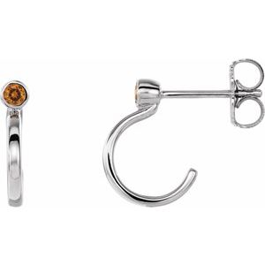 Sterling Silver 3 mm Round Citrine Bezel-Set Hoop Earrings