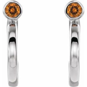 Sterling Silver 2.5 mm Round Citrine Bezel-Set Hoop Earrings