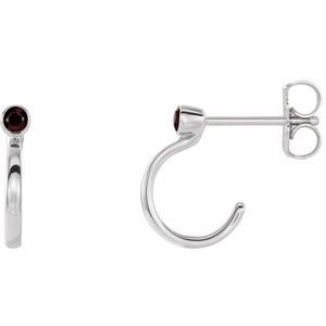 Sterling Silver 3 mm Round Mozambique Garnet Bezel-Set Hoop Earrings