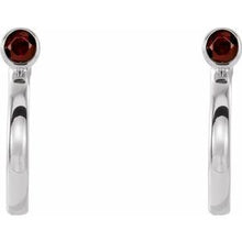Load image into Gallery viewer, Sterling Silver 3 mm Round Mozambique Garnet Bezel-Set Hoop Earrings
