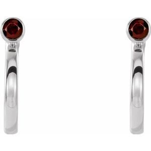 Sterling Silver 2 mm Round Mozambique Garnet Bezel-Set Hoop Earrings