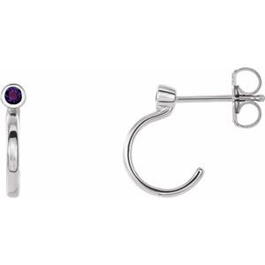 Sterling Silver 3 mm Round Amethyst Bezel-Set Hoop Earrings