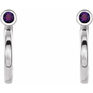 Sterling Silver 3 mm Round Amethyst Bezel-Set Hoop Earrings