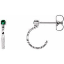 Load image into Gallery viewer, Sterling Silver 2 mm Round Chatham¬Æ Lab-Created Emerald Bezel-Set Hoop Earrings
