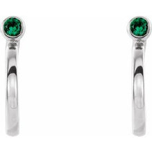 Load image into Gallery viewer, Sterling Silver 2.5 mm Round Chatham¬Æ Lab-Created Emerald Bezel-Set Hoop Earrings
