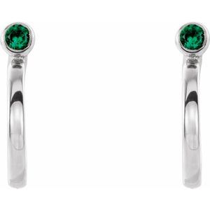 Sterling Silver 2 mm Round Chatham¬Æ Lab-Created Emerald Bezel-Set Hoop Earrings