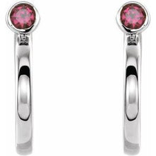 Load image into Gallery viewer, Sterling Silver 2 mm Round Chatham¬Æ Lab-Created Ruby Bezel-Set Hoop Earrings
