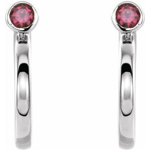 Sterling Silver 2 mm Round Chatham¬Æ Lab-Created Ruby Bezel-Set Hoop Earrings