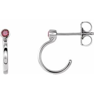 Sterling Silver 2 mm Round Chatham¬Æ Lab-Created Ruby Bezel-Set Hoop Earrings