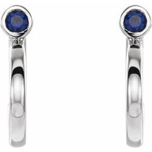 Load image into Gallery viewer, Sterling Silver 2 mm Round Chatham¬Æ Lab-Created Blue Sapphire Bezel-Set Hoop Earrings
