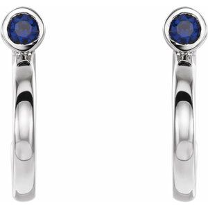 Sterling Silver 2 mm Round Chatham¬Æ Lab-Created Blue Sapphire Bezel-Set Hoop Earrings