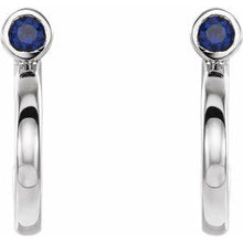 Charger l&#39;image dans la galerie, Sterling Silver 2.5 mm Round Chatham¬Æ Lab-Created Blue Sapphire Bezel-Set Hoop Earrings
