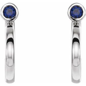 Sterling Silver 2.5 mm Round Chatham¬Æ Lab-Created Blue Sapphire Bezel-Set Hoop Earrings