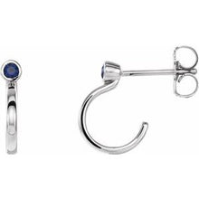 Load image into Gallery viewer, Sterling Silver 2 mm Round Chatham¬Æ Lab-Created Blue Sapphire Bezel-Set Hoop Earrings
