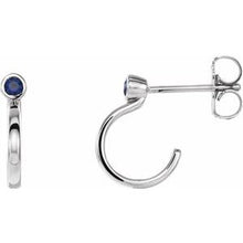 Load image into Gallery viewer, Sterling Silver 2.5 mm Round Chatham¬Æ Lab-Created Blue Sapphire Bezel-Set Hoop Earrings
