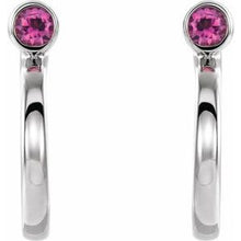 Load image into Gallery viewer, Sterling Silver 2 mm Round Pink Tourmaline Bezel-Set Hoop Earrings
