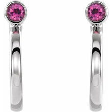 Charger l&#39;image dans la galerie, Sterling Silver 2.5 mm Round Pink Tourmaline Bezel-Set Hoop Earrings
